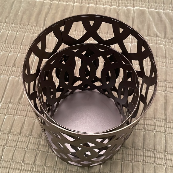 Set of 2 Round Bronze Color Metal Cut Out Lanterns Hurricane Candle Holders - Picture 10 of 10